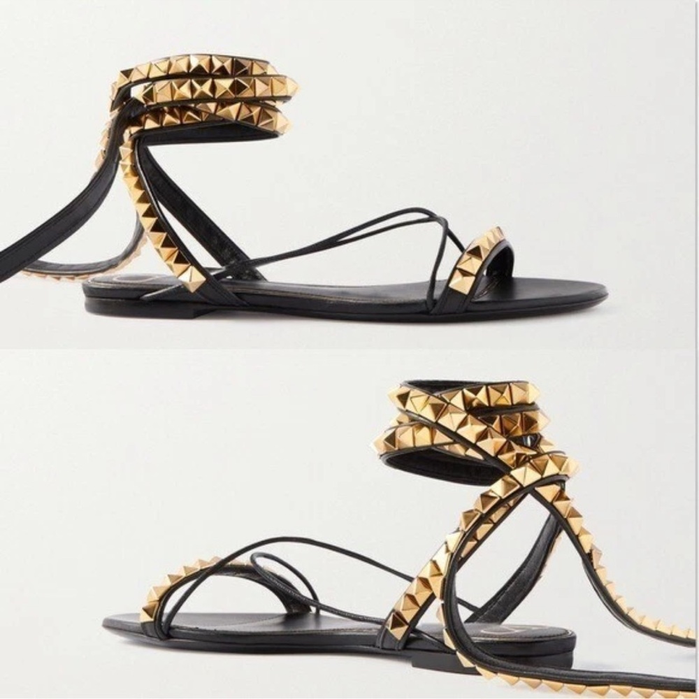 Valentino Garavani Black and Gold Strappy Sandals - Picture 9 of 9